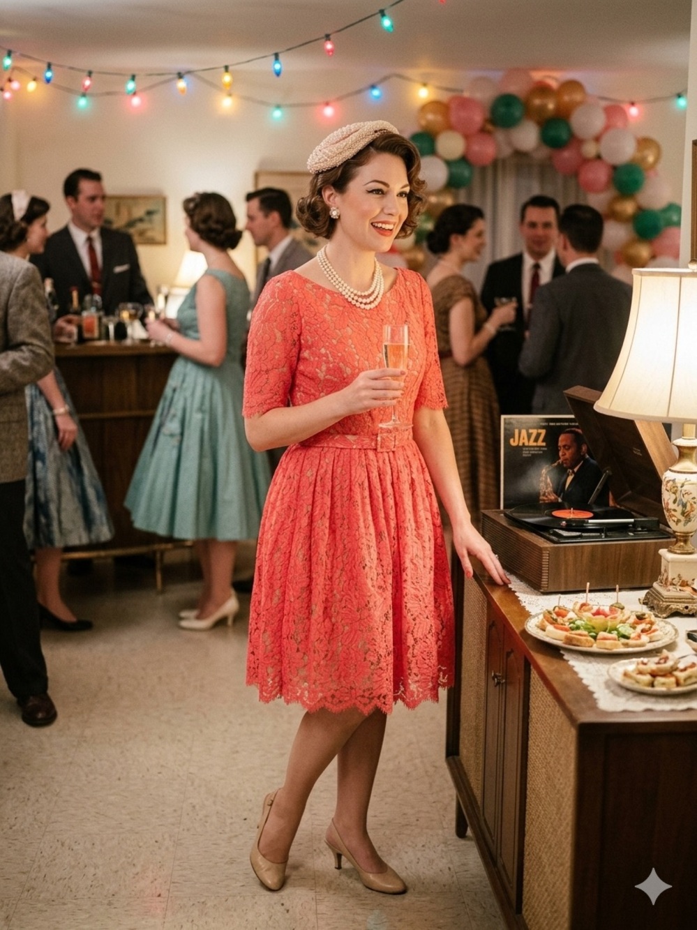 Eliza J Coral Lace Fit-and-Flare Party Dress